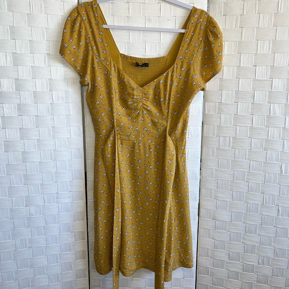 Abercrombie And Fitch Womens Yellow Floral Tie Back Dress Size Small Ditsy Flowy - Picture 10 of 13